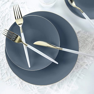 Slate • Gold Round Plastic Plates | 10 Pack Christmas Table Decor