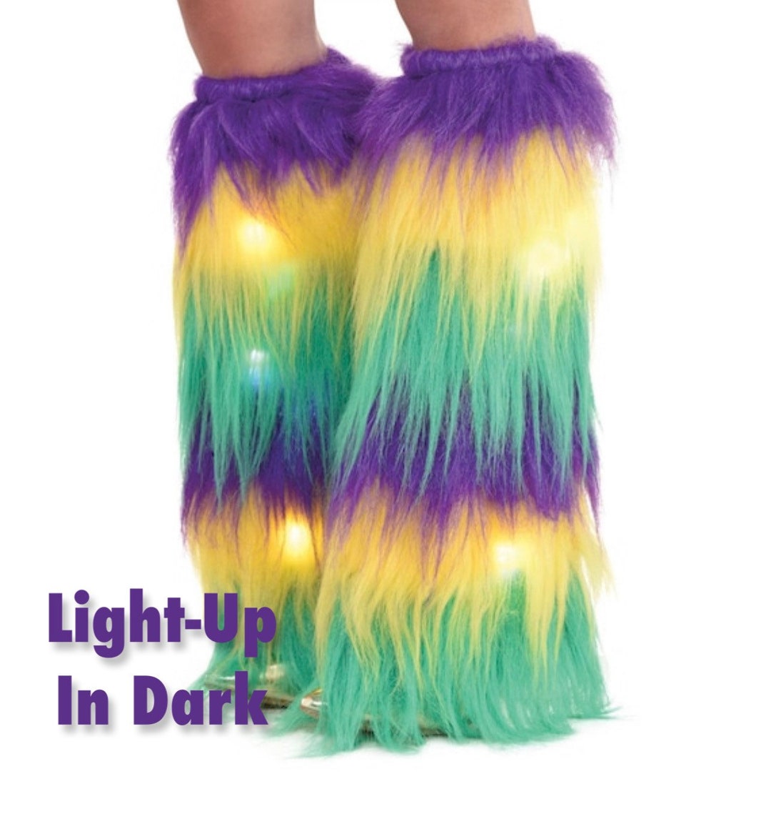 fluffy mardi gras leg warmers