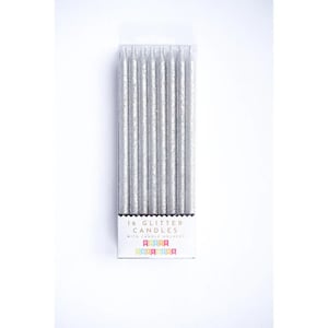 Tall Solid Silver Glitter 16 Candles Set