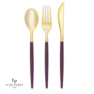 Purple• Gold Plastic Cutlery Set | 32 Pieces Premium utencils