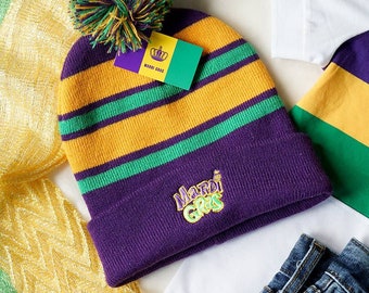 Mardi gras Beanie Hat, Mardi Gras hat, Mardi Gras apparel. Beanie hat