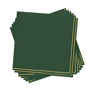 Emerald Green with Gold Stripe Paper Napkins, Premium Napkins, Napkins