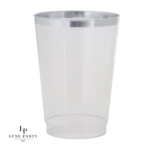 Luxe 9 Oz Clear Plastic • Silver Plastic Cups | 20 Cups table wear cutlery thanksgiving