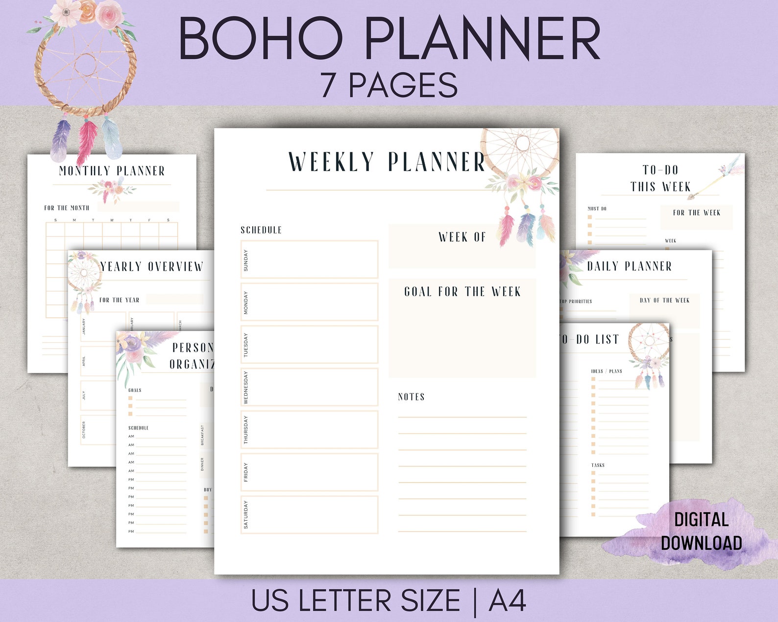 Printable BOHO Planner Daily Planner Weekly Planner Etsy