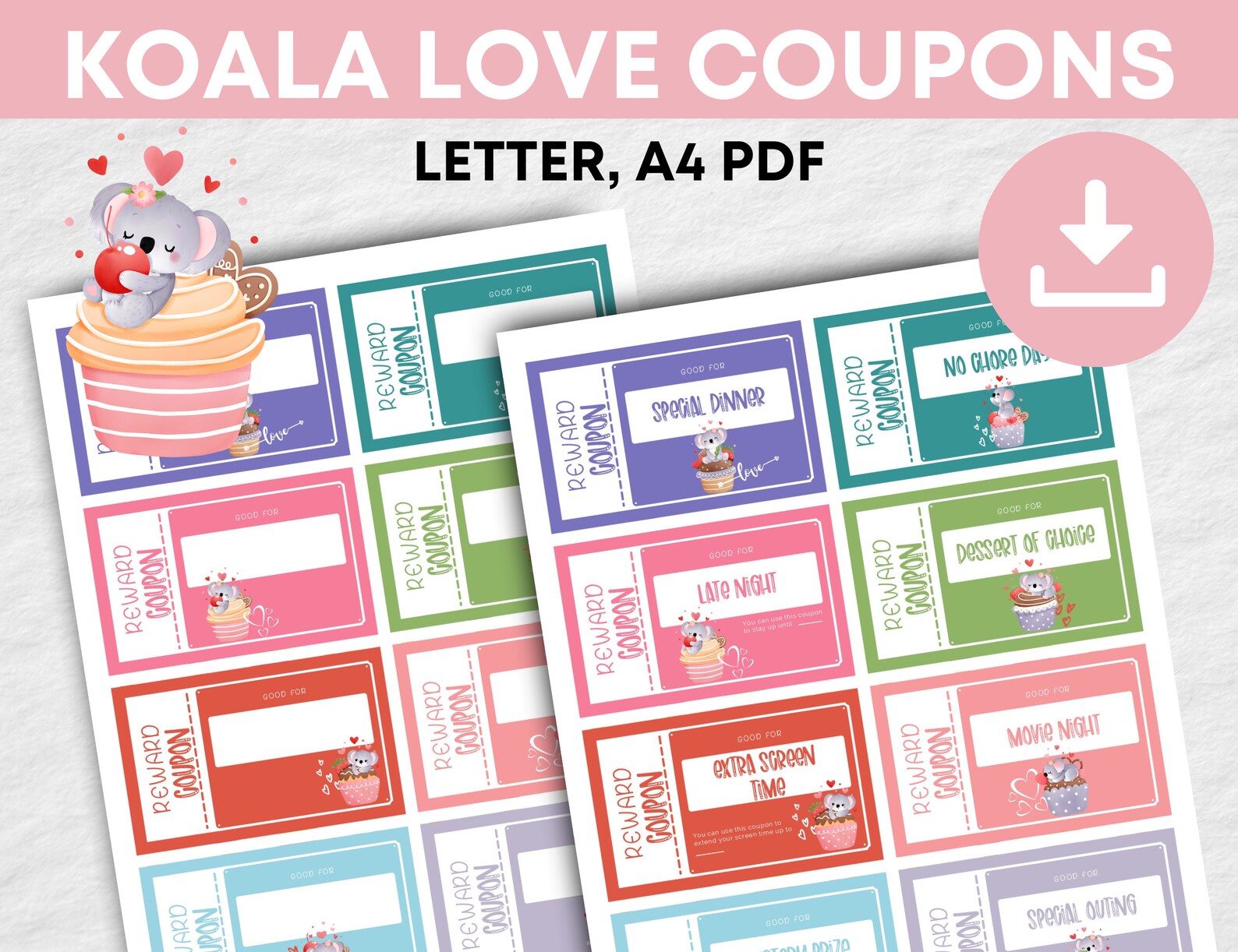 Koala Love Coupons for Kids Printable Reward Tokens for Etsy