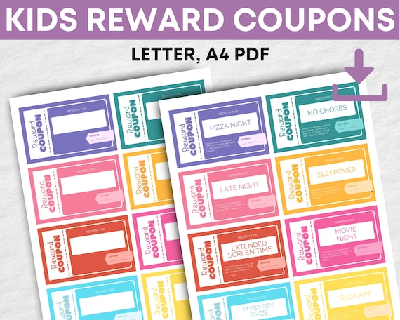 kids printable coupon book kids reward coupons printable etsy