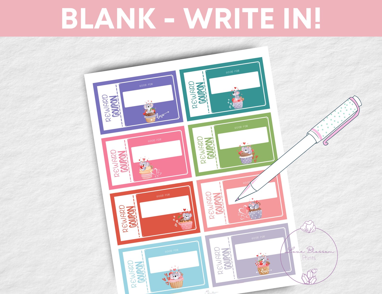 Koala Love Coupons for Kids Printable Reward Tokens for Etsy