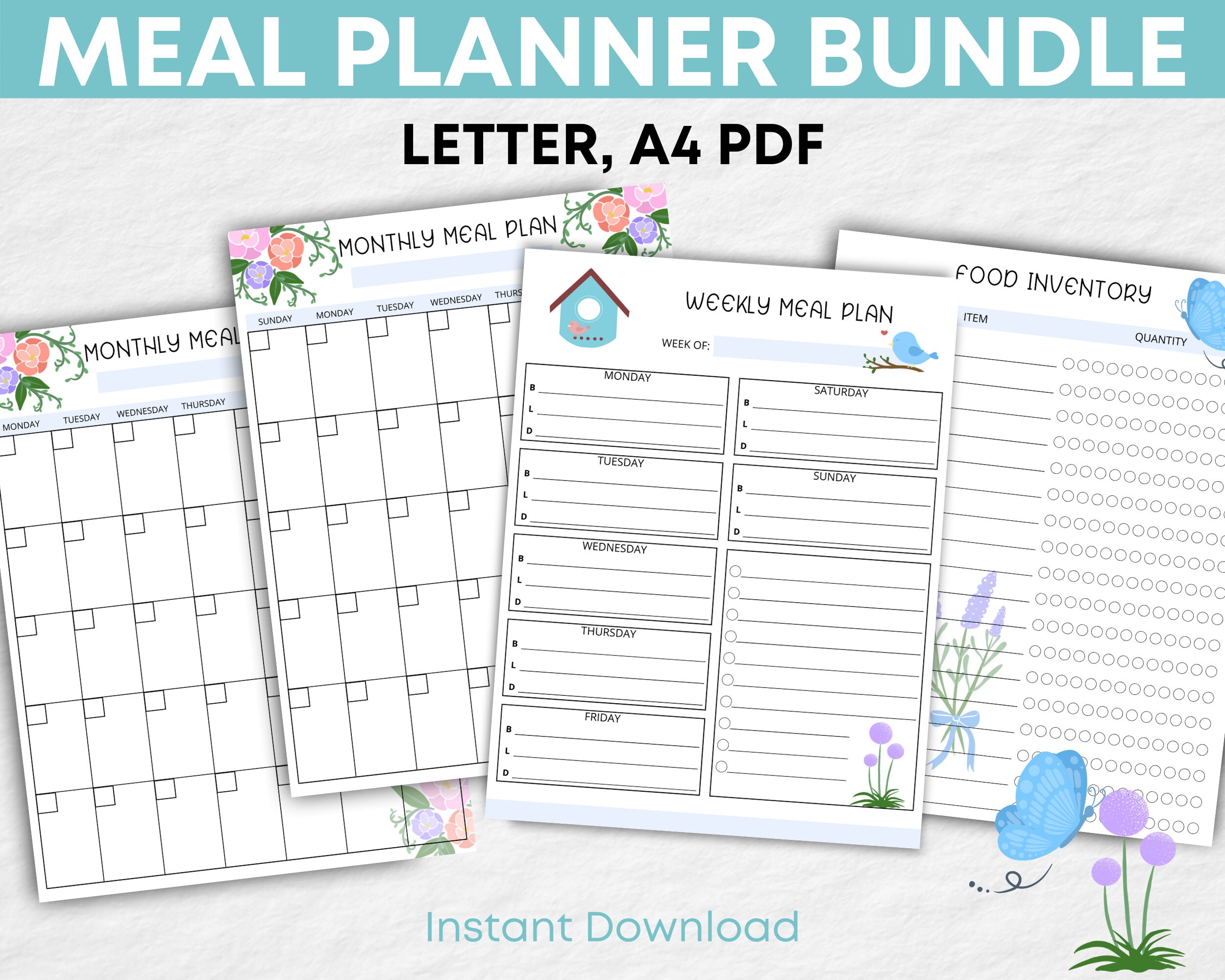 meal planner bundle printable weekly meal planner monthly etsy