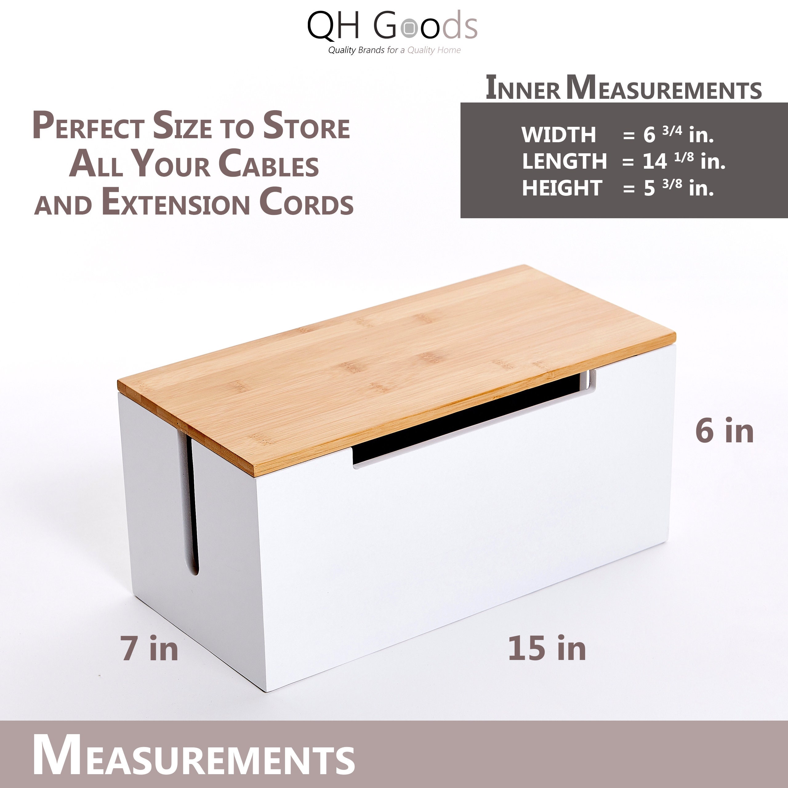 Bamboo Cable Management Box Large White Wood Storage Etsy