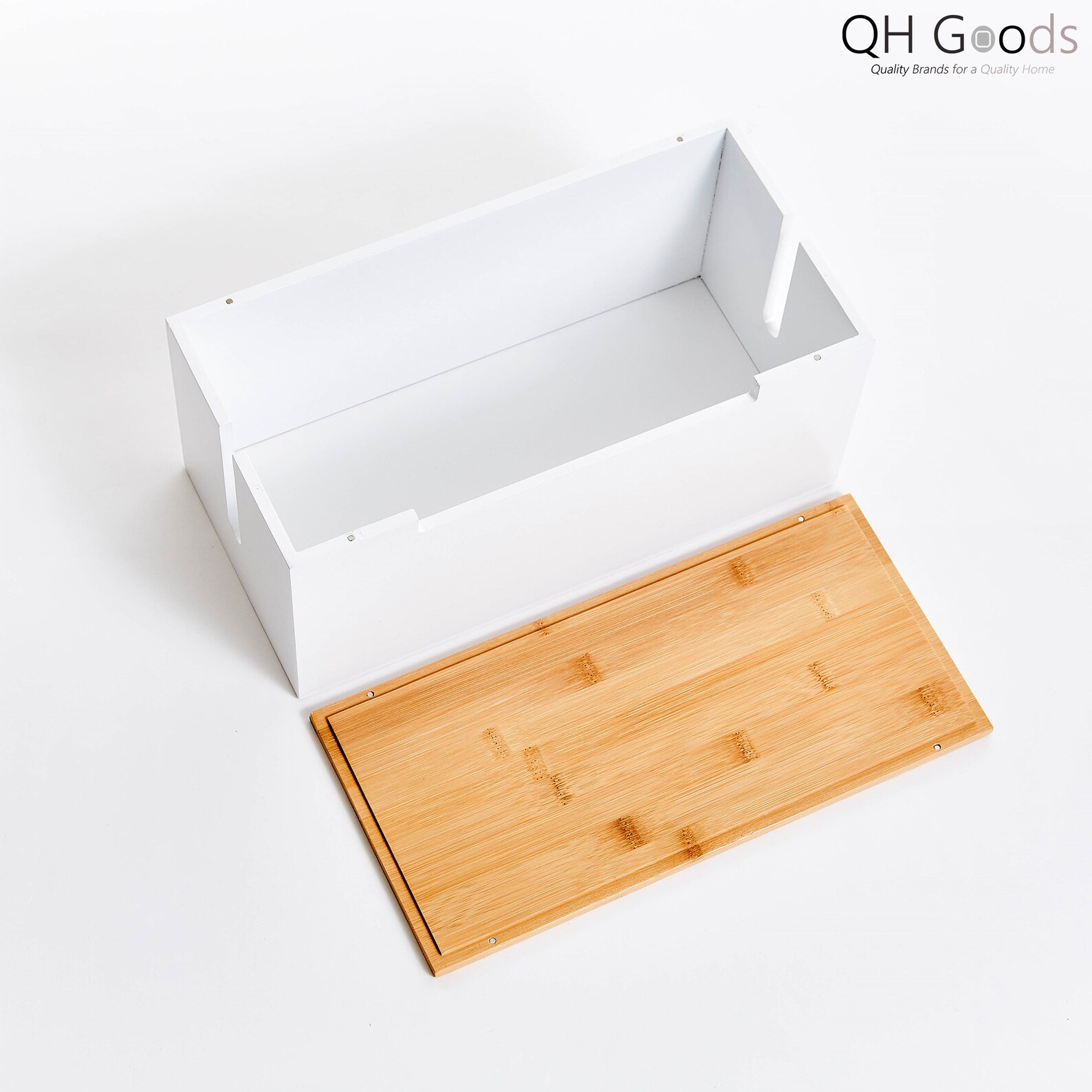 Bamboo Cable Management Box Large White Wood Storage Etsy