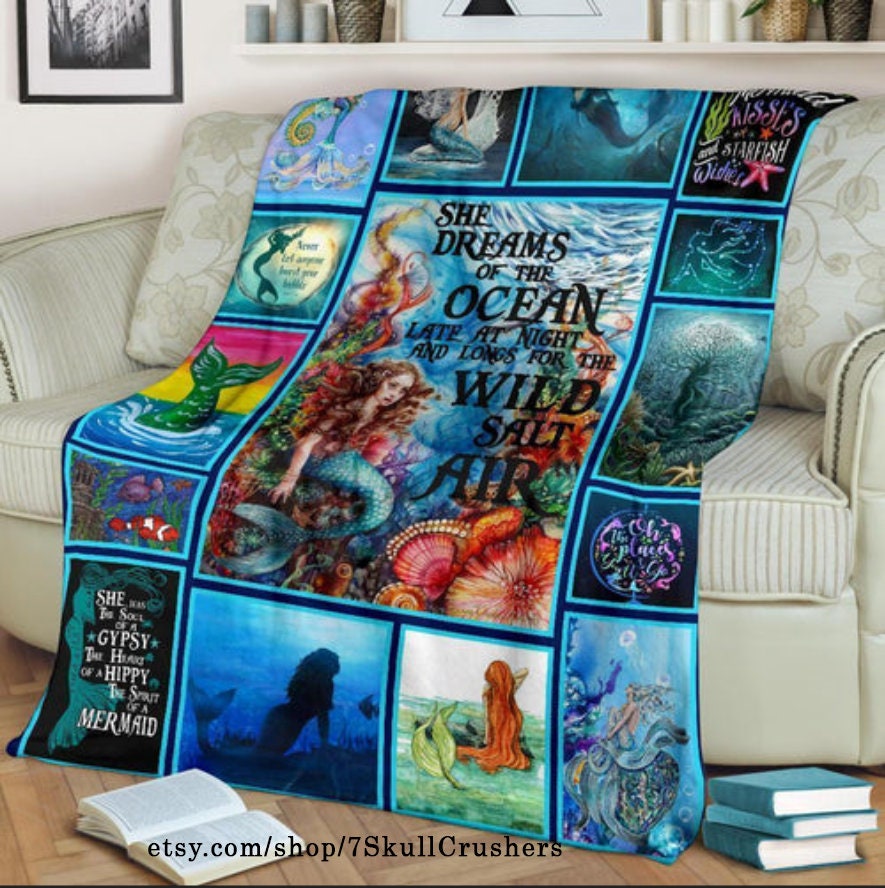 Hippie Mermaid Funny Gifts For Mermaid Lover Sherpa Fleece Blanket 