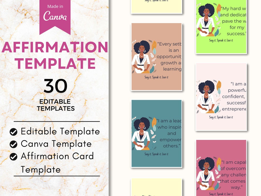 Printable Affirmation Cards | Digital File | Canva Template | Editable ...