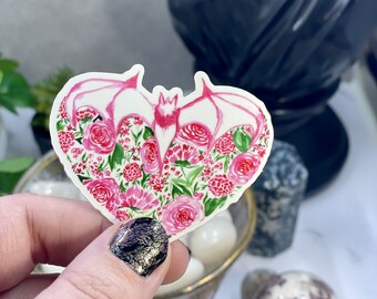 Pink bat floral heart original art sticker