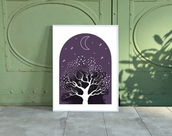 Magic plum purple tree with crescent moon