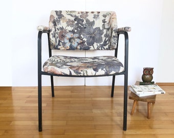 Vintage Floral Linen Armchair / Reupholstered Mid Century Modern Lounge Chair / Yugoslavia