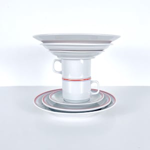 Vintage Zsolnay Pecs Porcelain Set / 1980&#39;s / Coffee Cups, Saucers and Plates / Set for 2 / Made in Hungary