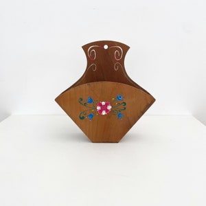 Suporte de parede de madeira vintage / Bolso de parede vintage / Caixa de armazenamento de cozinha / Decoração de casa de arte popular / Armazenamento de filtros