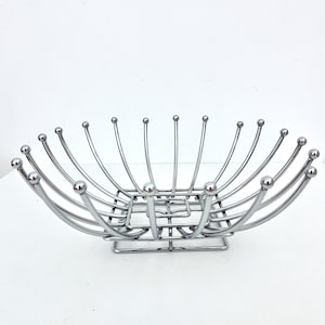 Fruit Bowl / Metal Bowl / Trinket Bowl / Wire Bowl / Large Space Age Chrome / Shallow Fruit Bowl / Silver MCM Metal Wire / Accent Bowl