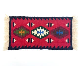 Vintage Handmade Kilim Rug / Small Wool Table Topper / 20x39 cm