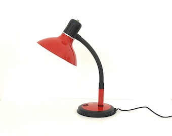Vintage Schreibtischlampe / verstellbare Lampe aus rotem Metall und Kunststoff / 1980er Jahre / Nuova Veneta Lumi / Italien