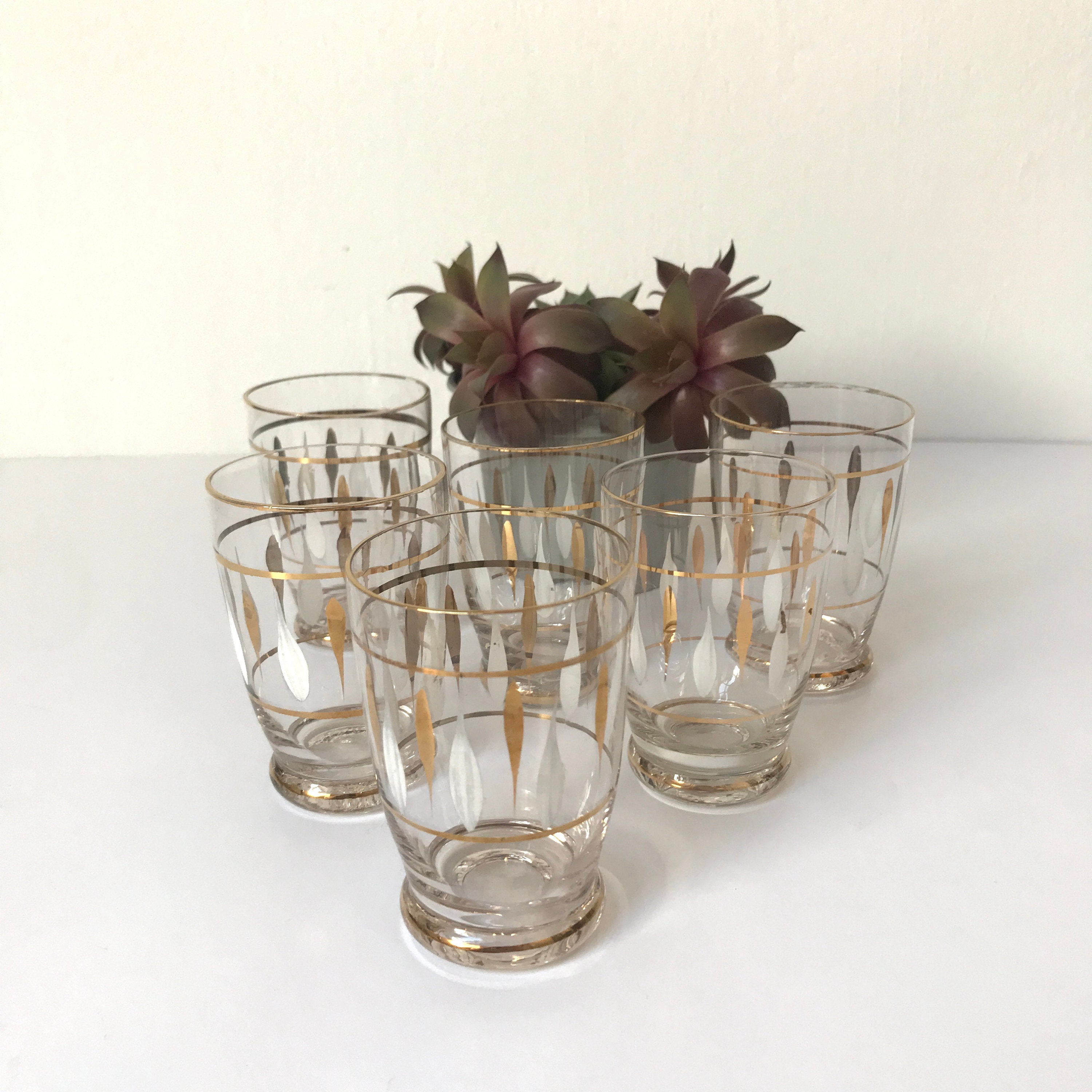 Vintage Glass / Set of 6 Decorated Glasses / Decorative Art Etsy