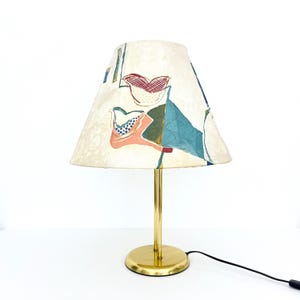 Vintage Lamp/ 1980&#39;s Metal Table Lamp / Brass Table Lamp / Abstract Fabric Shade / Made in Germany