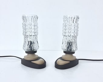 Vintage Pair of Lamps / 1970's Glass and Plastic Table Lamp / Mid-century Desk Lamps / Orion