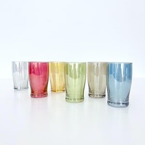 Vintage 6x Coloured Glass / Pearlescent Drinking Glasses / Sleek Glasses / Tumbler Glass