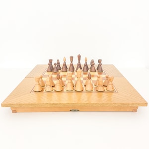 Vintage Handcrafted Wooden Chess Set / Austrian Design / 47x47 cm