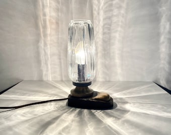 Vintage Lamp / 1970&#39;s Glass and Plastic Table Lamp / Mid-century Desk Lamp