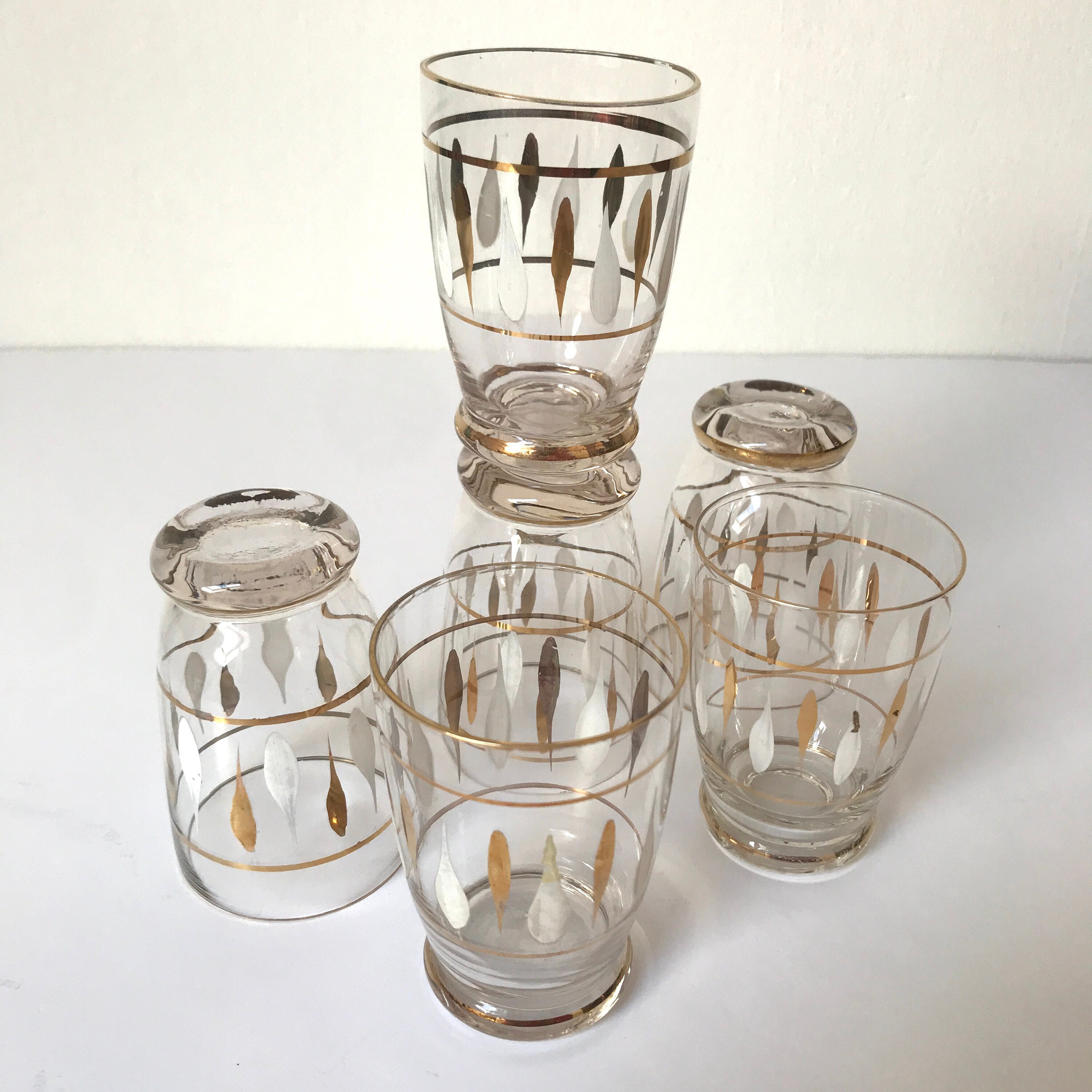 Vintage Glass / Set of 6 Decorated Glasses / Decorative Art Etsy