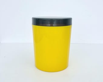 Contenedor vintage de plástico amarillo EMSA con tapa / Fabricado en Alemania