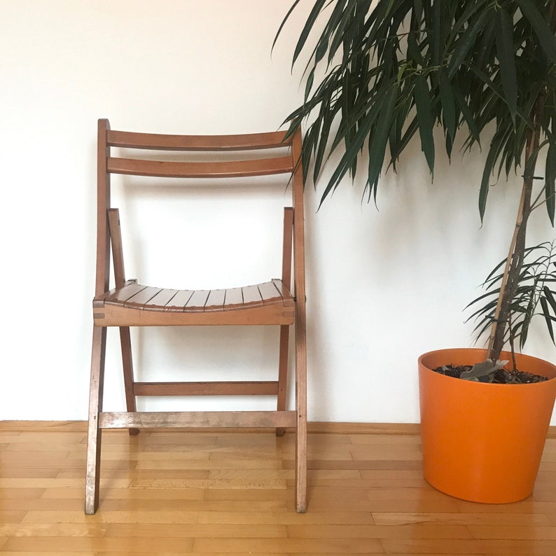 Vintage Mid Century Folding Wood Chair / Made in Yugoslavia Etsy
