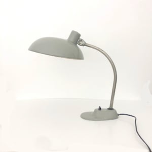 Vintage Lamp / Bauhaus Table Lamp / Grey Metal Desk Lamp / 1940s Industrial Lamp