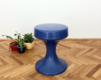 Tabouret tulipe bleu rare vintage / tabouret de l'ère spatiale / tabouret en plastique vintage des années 70 / Tulpenhocker