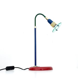 Vintage Memphis Milano Style Desk Lamp / Blue Green Red Yellow and Gold Postmodern / Pop Table Lamp / Primary Colors / 1980s