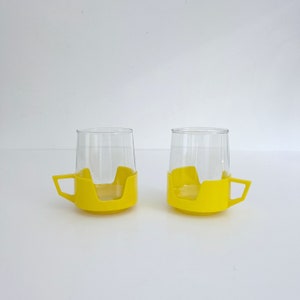 Vintage Tea Cup Set / Plastic Tea Cups Mugs / Removable Glass / Simax / Made in Czechoslovakia / 1970s