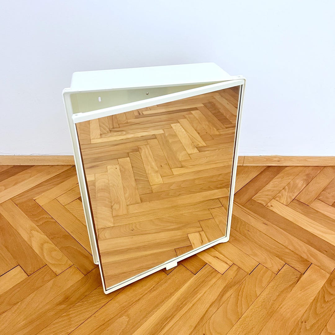 Vintage Bathroom Cabinet / Beige Plastic With Mirror Medicine Cabinet ...