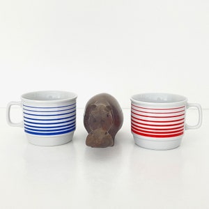 Vintage Zsolnay Pecs Porcelain Coffee Cups / Striped Set of Two / Made in Hungary