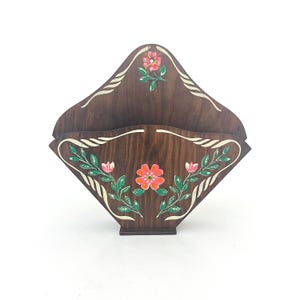 Suporte de parede de madeira vintage / Bolso de parede vintage / Caixa de armazenamento de cozinha / Decoração de casa de arte popular / Armazenamento de filtro / Pintado à mão