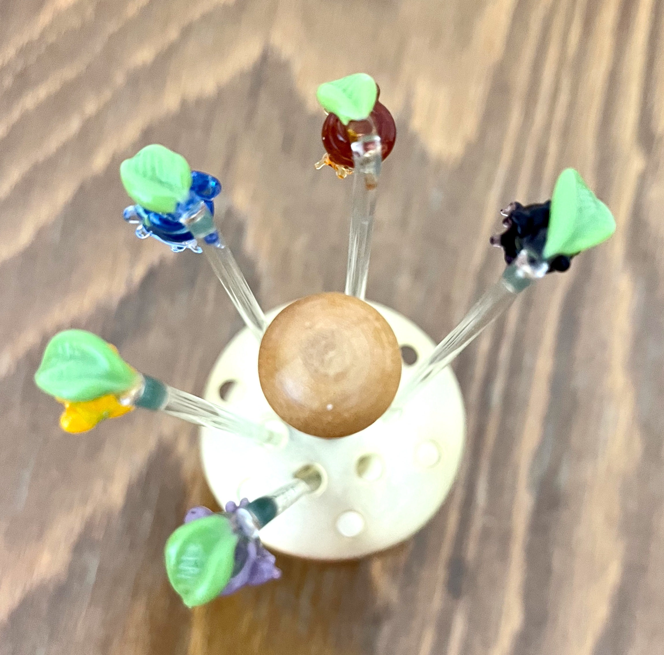 Vintage Hand Blown Glass Fruit Swizzle Sticks With Golden