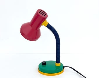 Vintage Austrolux Desk Lamp / Adjustable / Red Memphis Design / 1980s
