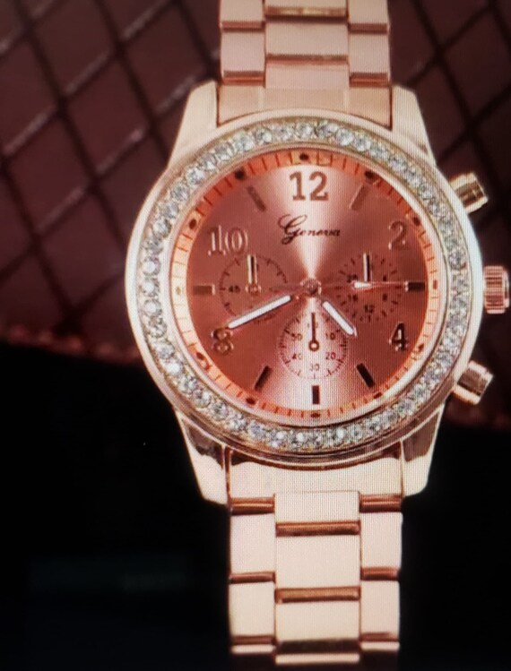 Geneva Watches with Elegant Crystal Dial Rose Gold | Etsy