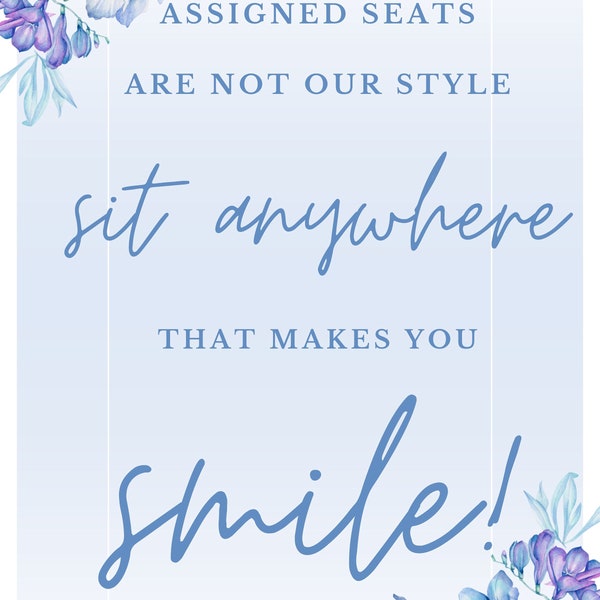 Periwinkle Flower Assigned Seating Poster , Wedding Seating Poster, Choose a Seat Sign, Ceremony Seating Sign, Instant Download 16X20
