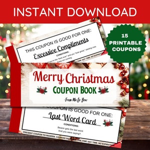 Libro de cupones de Navidad, cupones de amor imprimibles, cupones de parejas, regalo para hombres, regalo para mujeres, ideas de regalos, libro de cupones