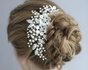 Wedding Hairpiece Pearl Headpiece Crystal Hair Piece Phoebe Comb Set Silver Leaf Comb Silver Hair Comb Bridal Hair Pin