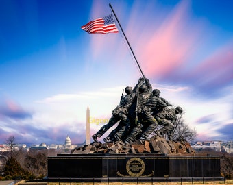 4 Photos. Iwo Jima Memorial. US Marine Corps War Memorial at George Washington Memorial Parkway at Sunset Digital Download. Wall Art.