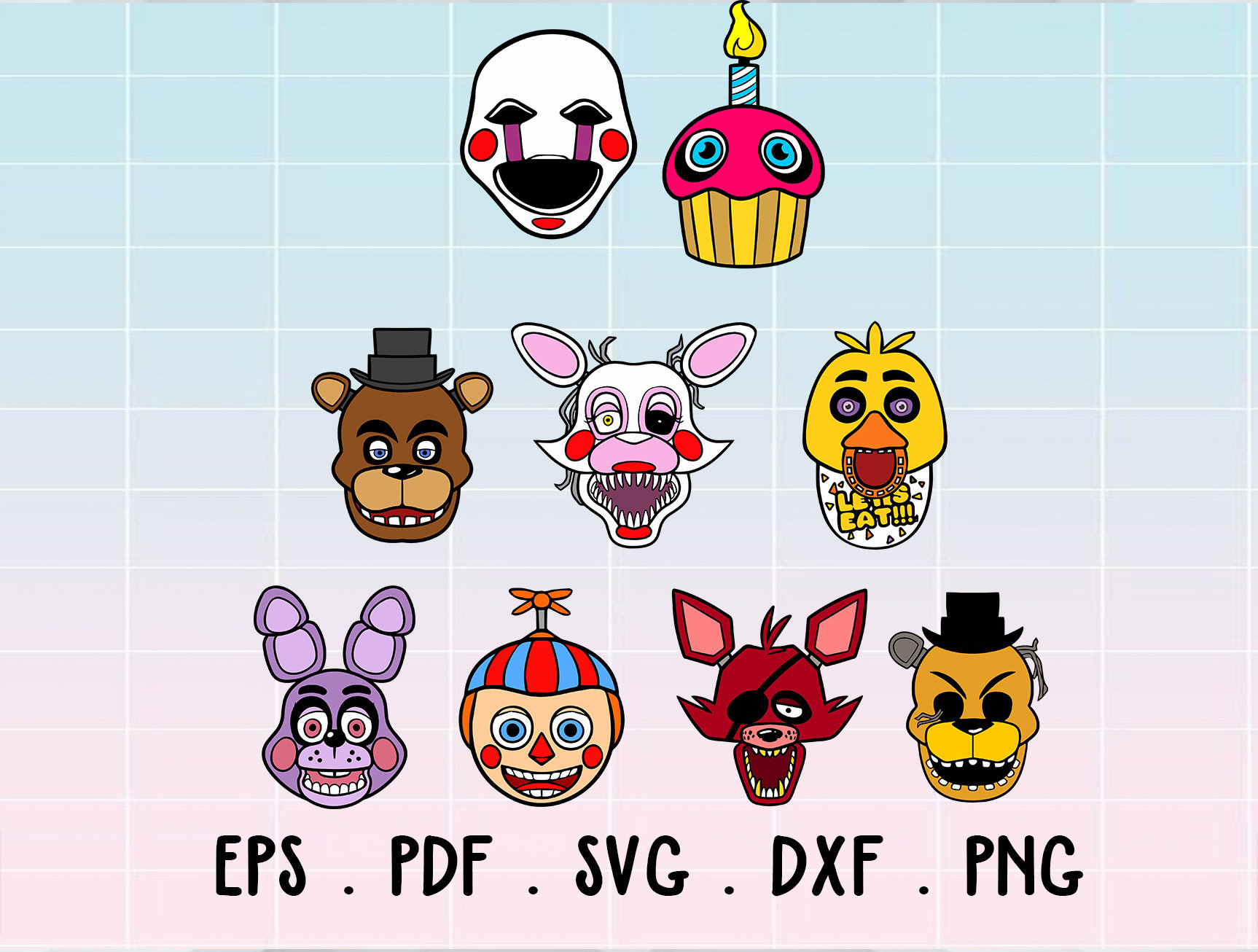 FNAF Five nights at Freddy Characters Layered SVG DXF Vector | Etsy