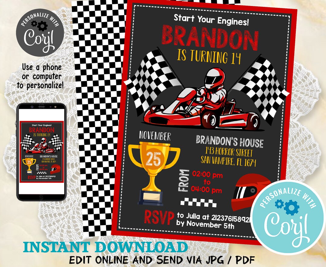 Go Kart Party Invitation Go Kart Party Karting Party Go Kart Invite ...