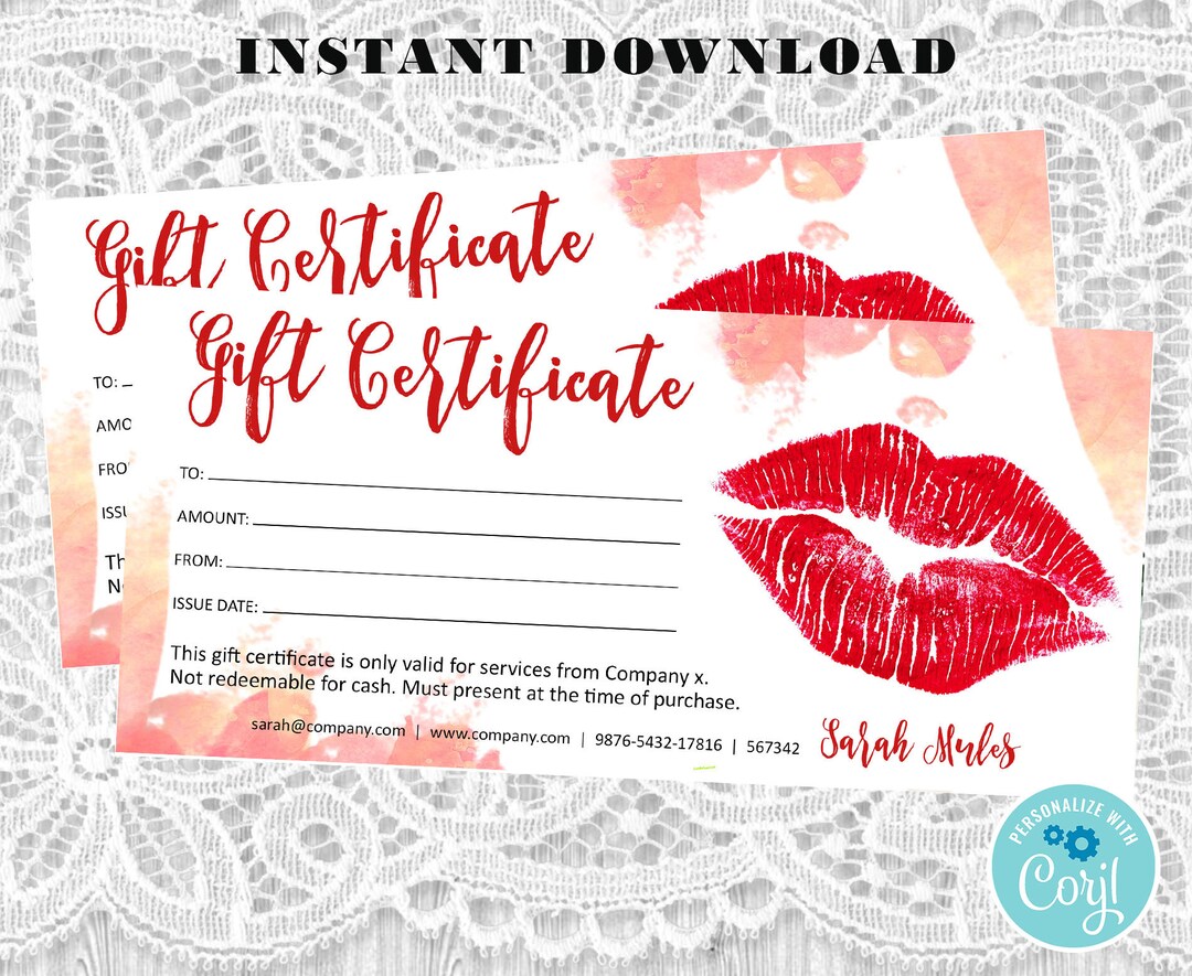 Lips Makeup Gift Certificate Printable Red Lips Makeup Card Lips Makeup ...